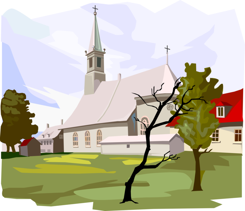 Vector Illustration of Christian Church Cathedral House of Worship with Steeple Architecture Building