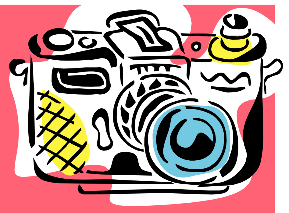 Vector Illustration of Photography Digital SLR 35mm Camera Produces Photographic Images