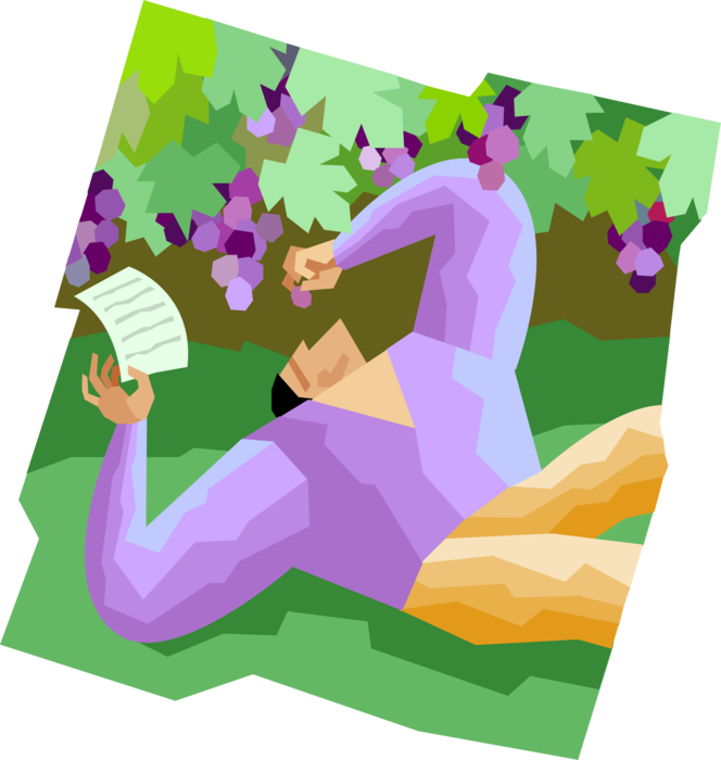 Vector Illustration of Man Eating Fruit Grapes in Vineyard