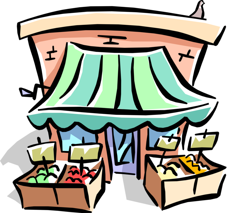 Vector Illustration of Fruit and Vegetable Produce Market Stand