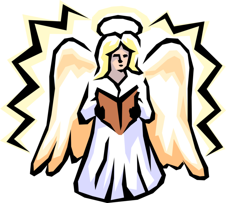 Vector Illustration of Spiritual Angel with Wings Reads Holy Bible Book