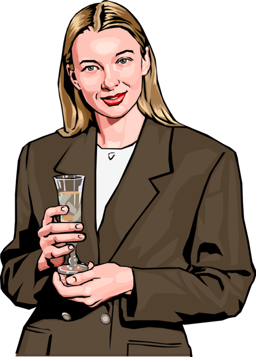 Vector Illustration of Businesswoman at Cocktail Party Holding Glass of Champagne