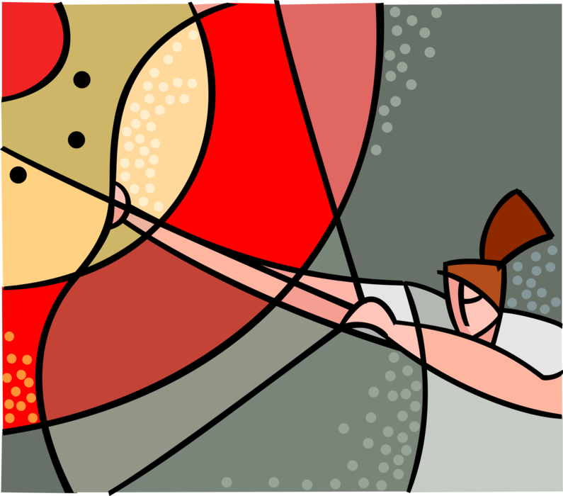 Vector Illustration of Archer with Archery Bow and Arrow Aims at Bullseye or Bull's-Eye Target