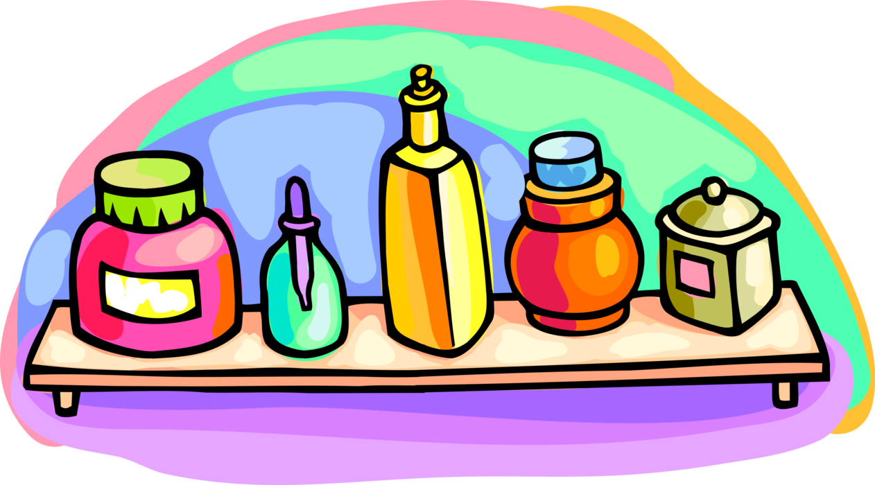 Vector Illustration of Shelf of Cosmetic Perfumes