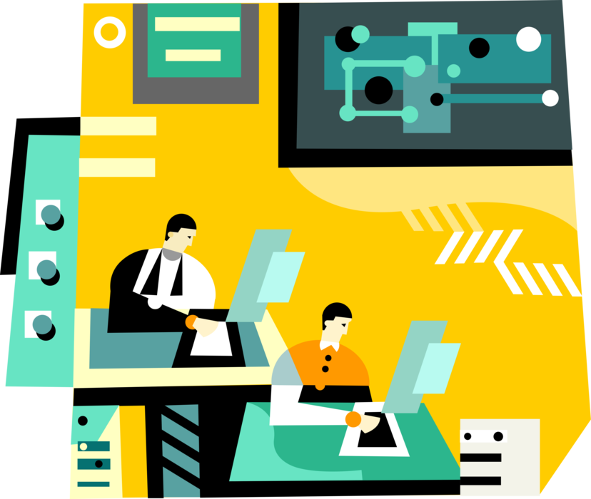 Vector Illustration of Computer Aided Design and Manufacturing Systems Control