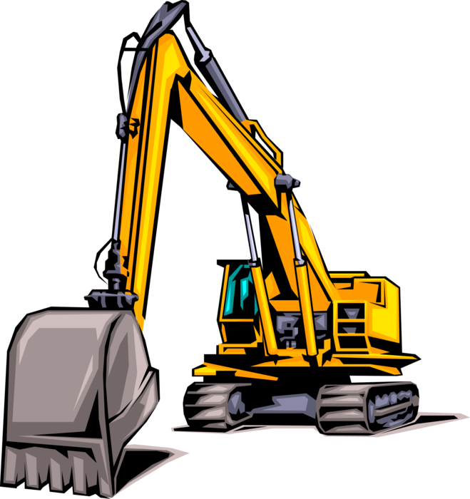 Vector Illustration of Construction Industry Heavy Machinery Equipment Excavator Front End Loader