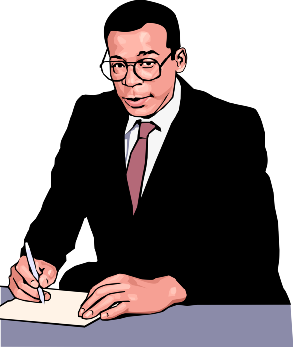 Vector Illustration of Businessman Taking Notes During Meeting
