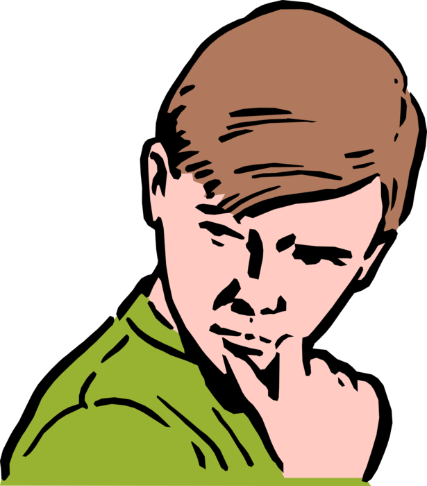 Vector Illustration of Boy Thinking with Hand on Chin