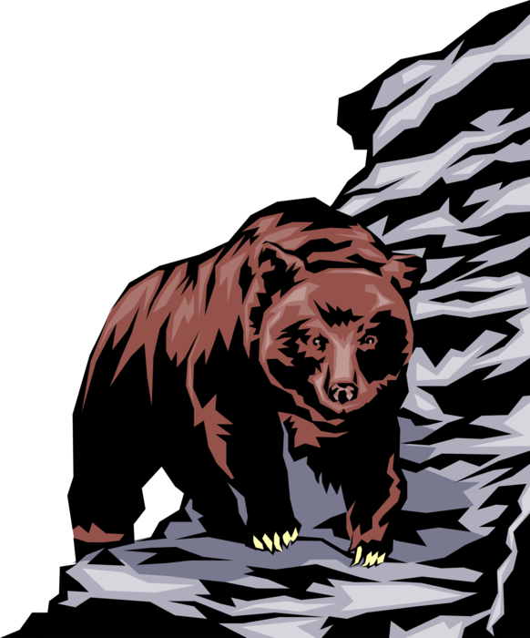 Vector Illustration of Grizzly Bear Climbing Mountain