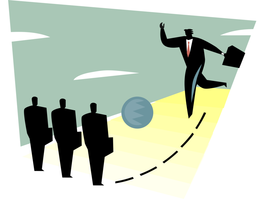 Vector Illustration of Businessman Bowling Down the Competition