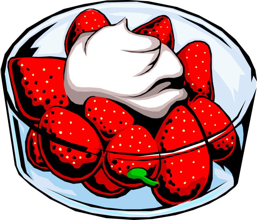 Vector Illustration of Strawberries with Whipped Cream for Dessert