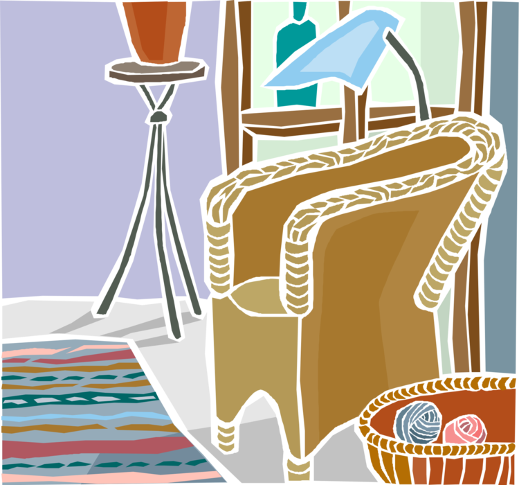 Vector Illustration of Comfortable Chair with Knitting Wool