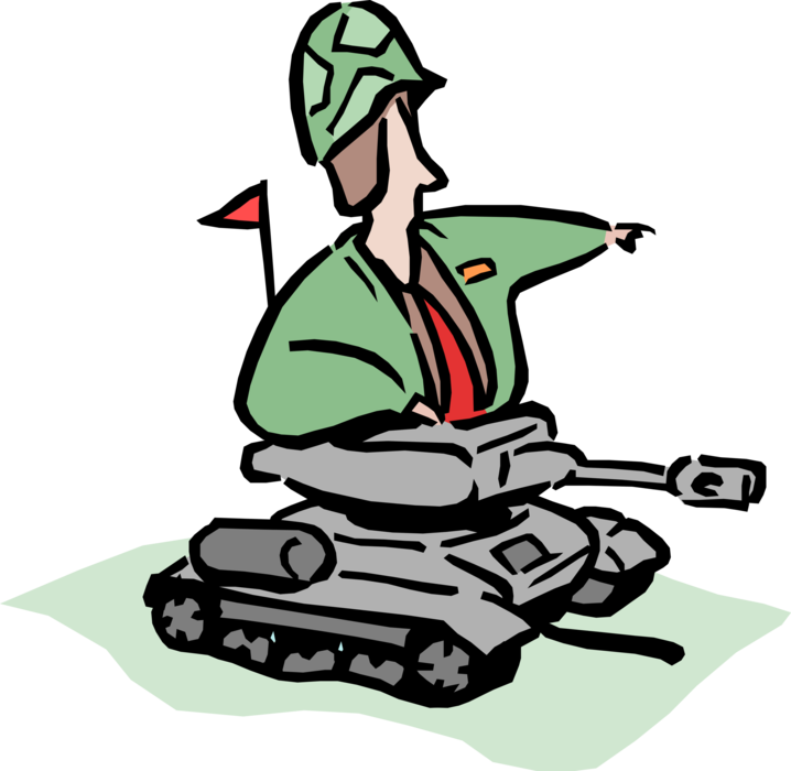 Vector Illustration of Businessman Commanding Tank in Competitive Battle