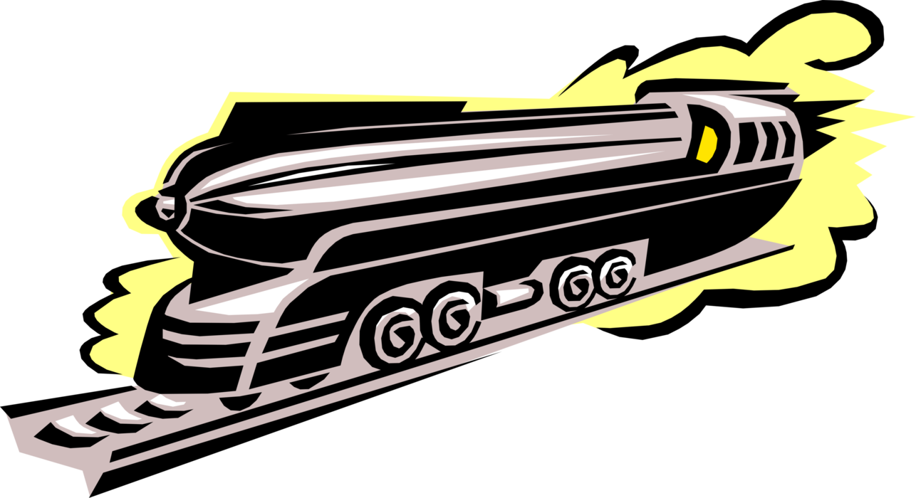 Vector Illustration of Railroad Rail Transport Speeding Locomotive Railway Train