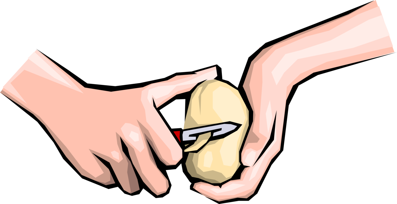 Vector Illustration of Hands Peeling Tuber Potato in Food Preparation