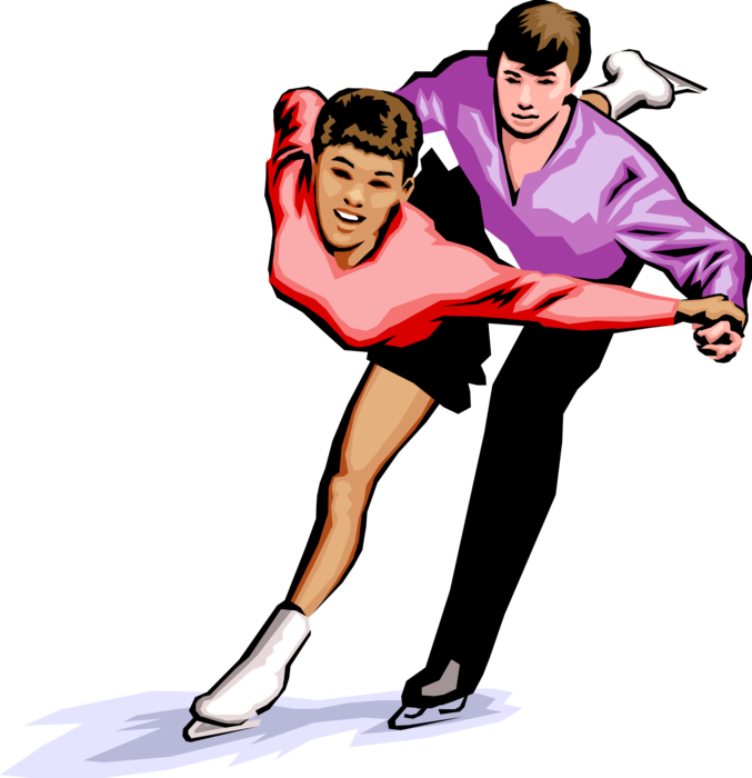 Vector Illustration of Sport of Figure Skating Pairs Perform Skate Routine in Competition