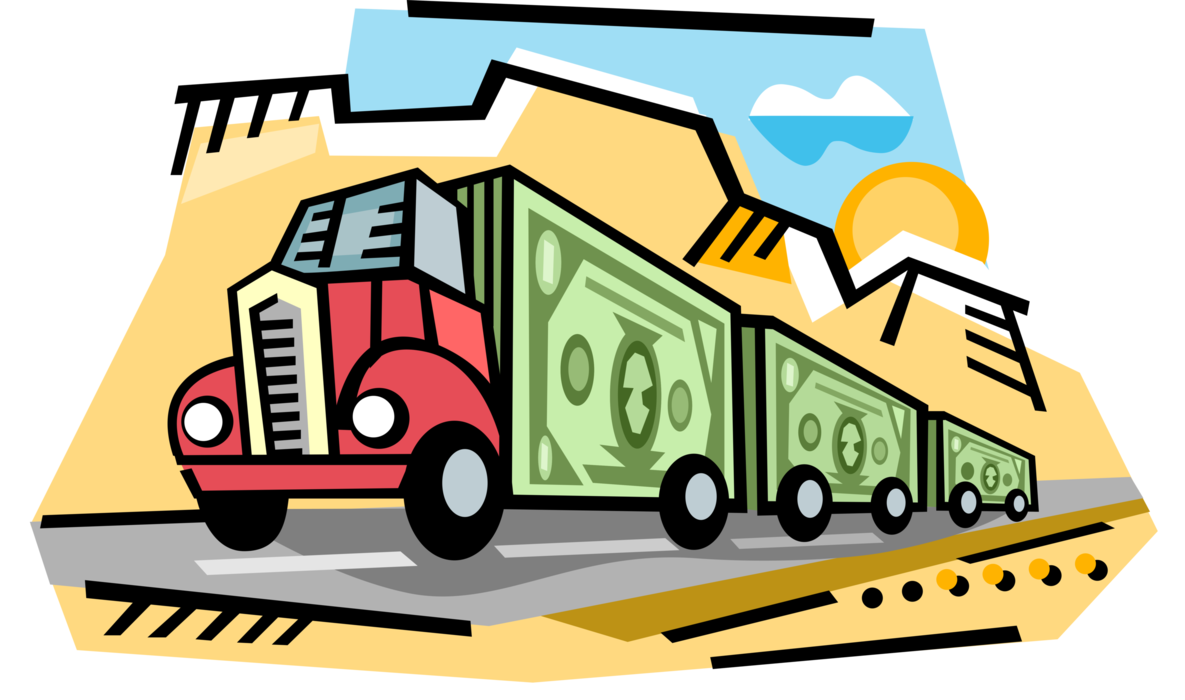 Vector Illustration of Cash Money Truck with Dollars
