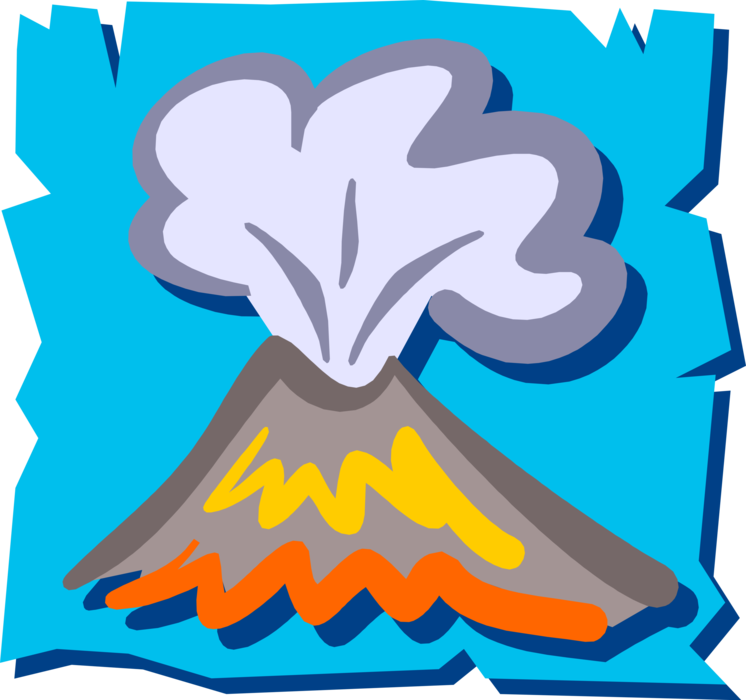Vector Illustration of Volcano Violent Eruption with Cloud of Ash