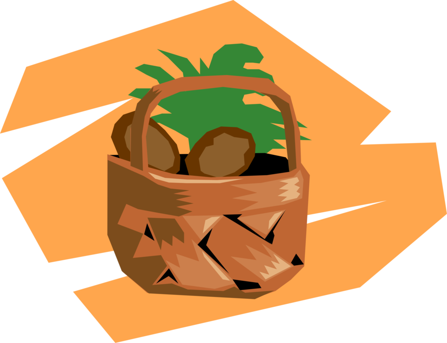 Vector Illustration of Wicker Basket of Garden Vegetables 