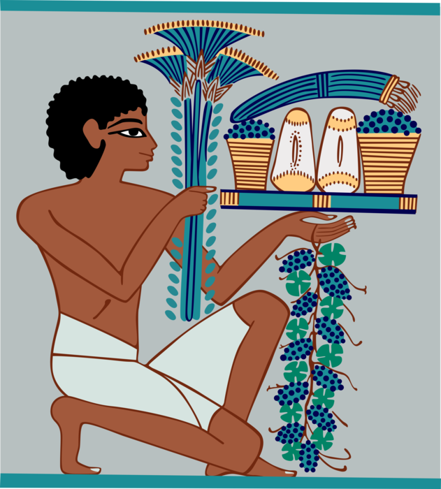 Vector Illustration of Ancient Egyptian Man Presenting Food Tomb Painting