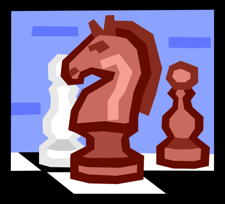 Vector Illustration of Knight Horse's Head Piece in Game of Chess Represents Armored Cavalry