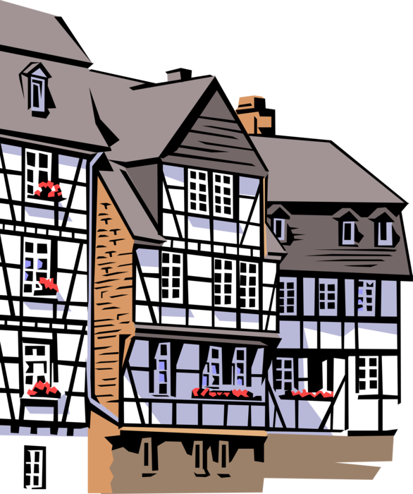Vector Illustration of European Home Residence Architecture, Germany