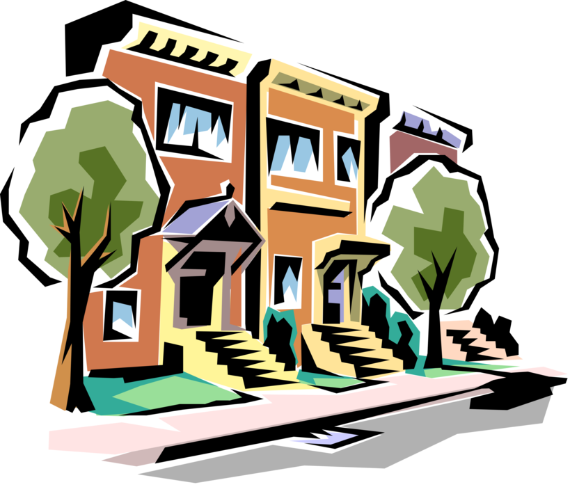 Vector Illustration of Urban City Street with Townhouses