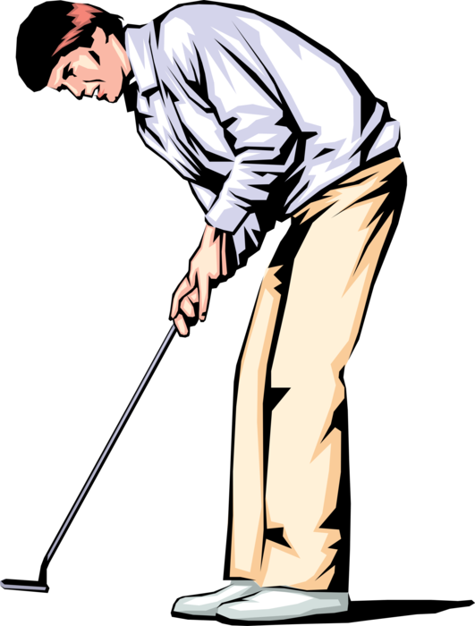 Vector Illustration of Sport of Golf Golfer Lines Up Putt with Golf Putter