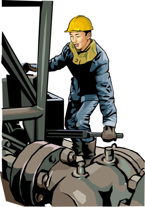 Vector Illustration of Petroleum Fossil Fuel Oil Drilling Worker Working on Derrick Drill