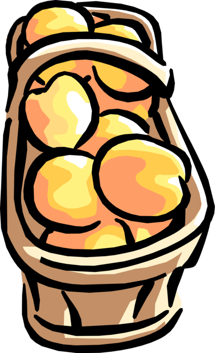 Vector Illustration of Wicker Basket of Fresh Fruit Peaches