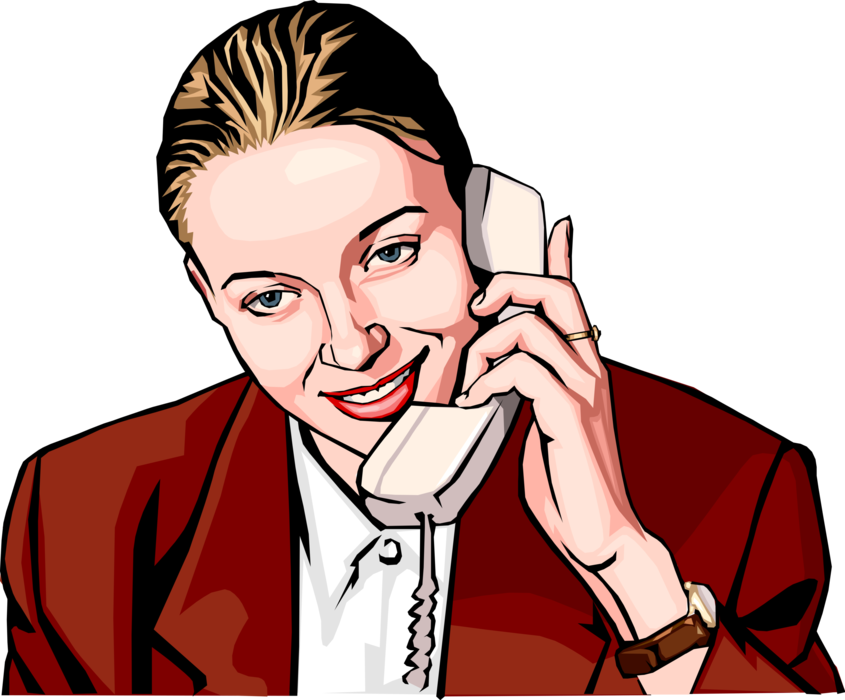 Vector Illustration of Businesswoman Talking on Phone at Work