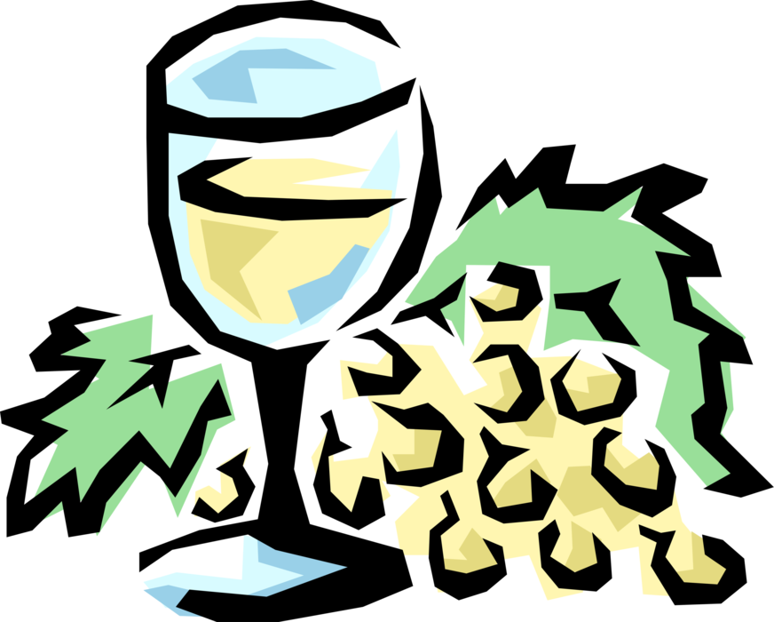 Vector Illustration of White Wine in Glass with Fruit Grapes