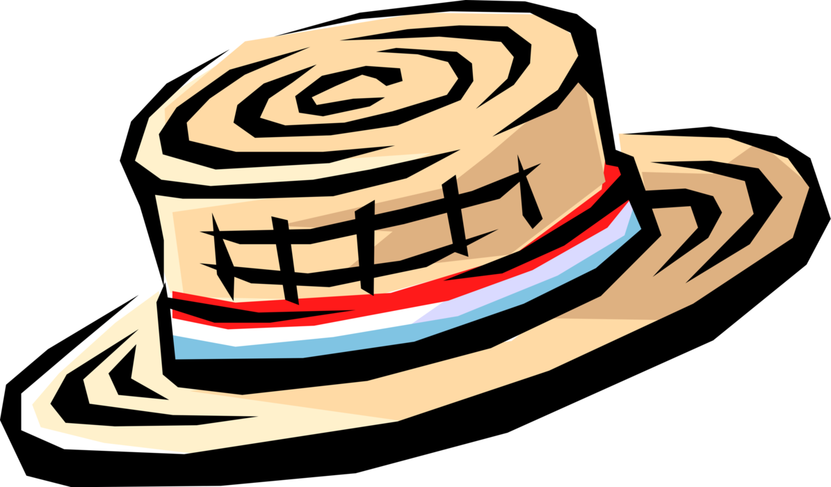 Vector Illustration of Straw Hat Brimmed Hat Woven From Straw