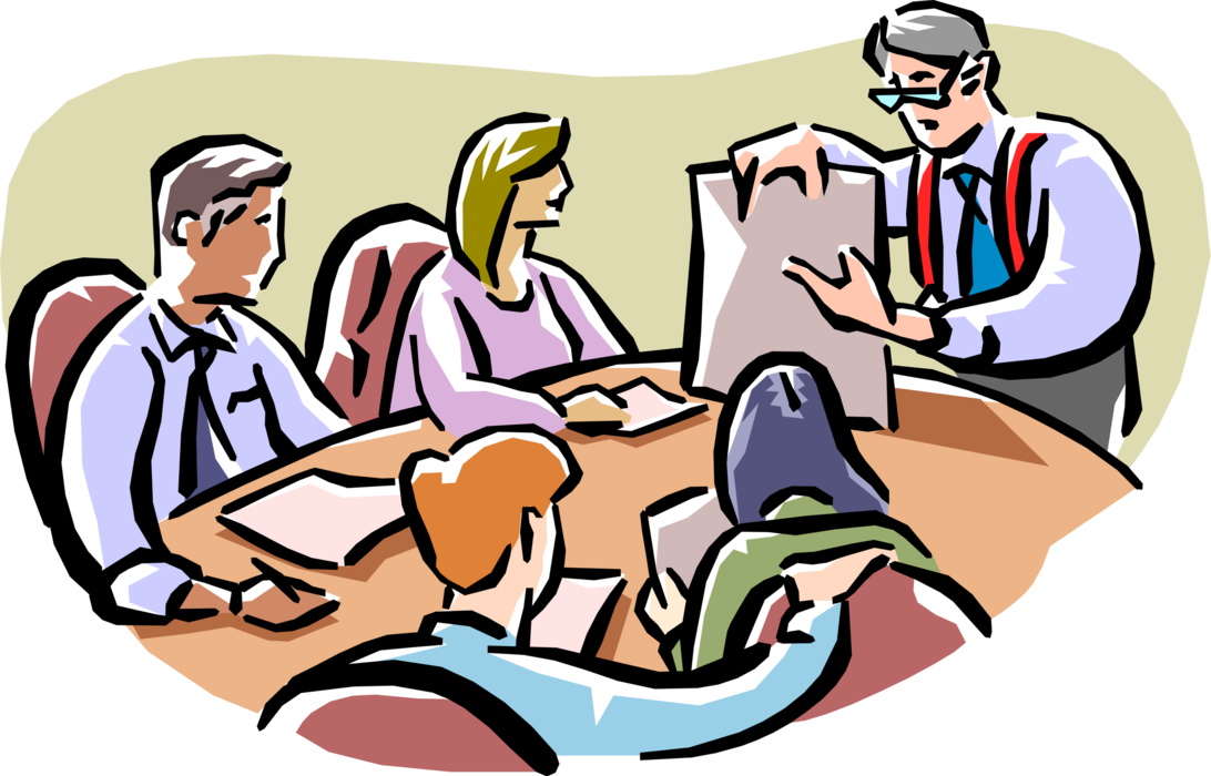 Vector Illustration of Boardroom Meeting Office Executives Listen to Boss's Presentation