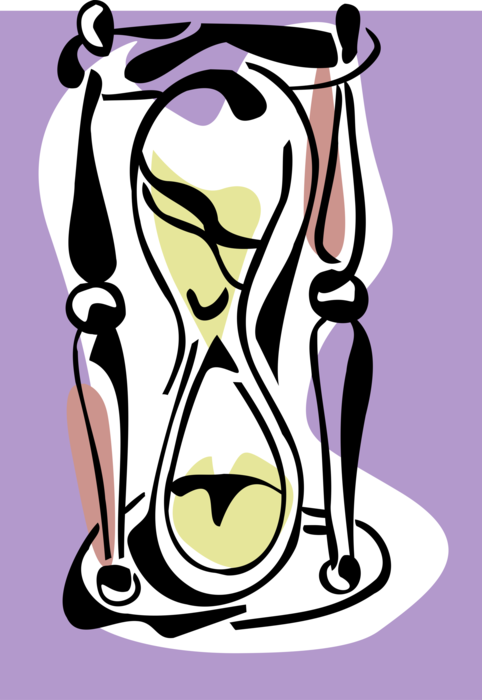 Vector Illustration of Hourglass or Sandglass, Sand Timer, or Sand Clock Measures Passage of Time Concept