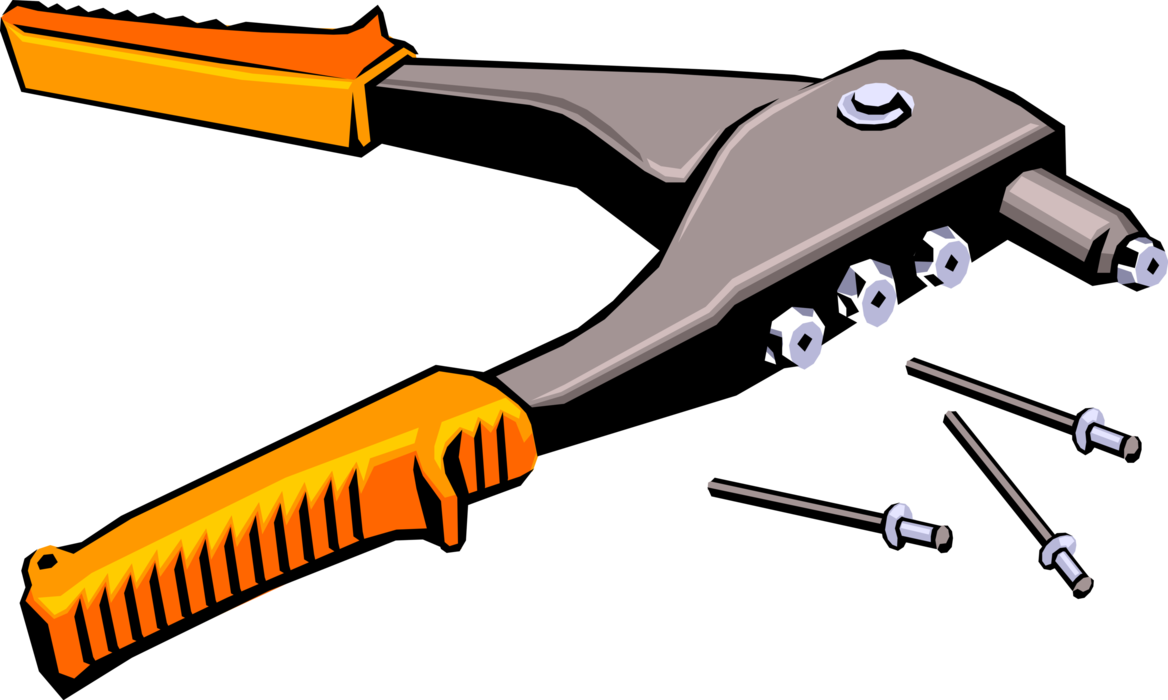 Vector Illustration of Riveter Rivet Gun Tool with Rivets