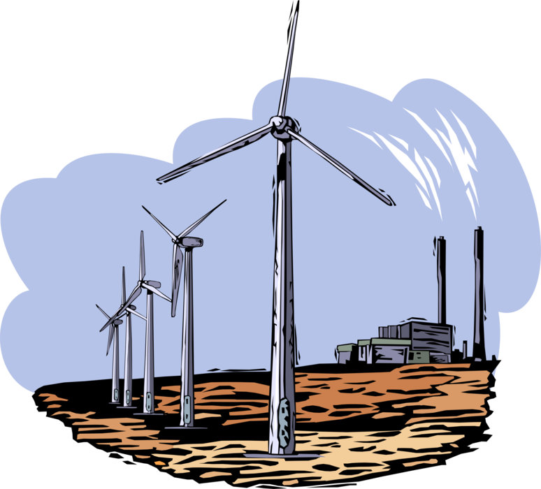 Vector Illustration of Wind Power Turbine Windmills Renewable Green Energy Source