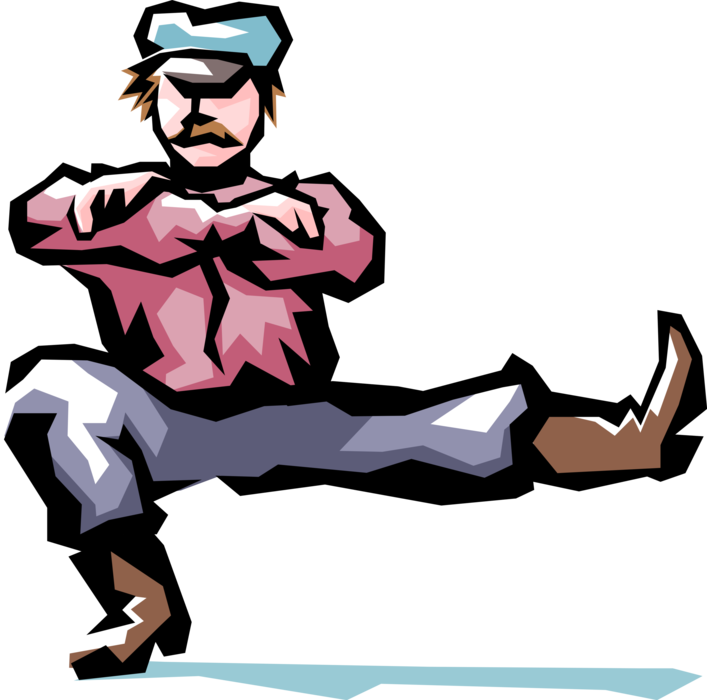 Vector Illustration of Russian Cossack Dancer Kicks Up His Feet in Traditional Dance
