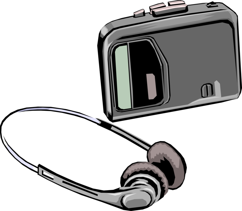 Vector Illustration of Personal Portable Stereo Cassette Player with Headphones