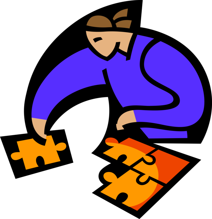 Vector Illustration of Putting All the Pieces of the Jigsaw Puzzle Together Tests Ingenuity or Knowledge