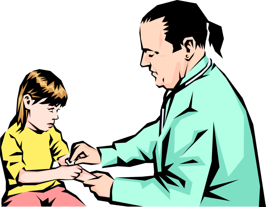 Vector Illustration of Doctor with Young Child Gives Vaccination Inoculation