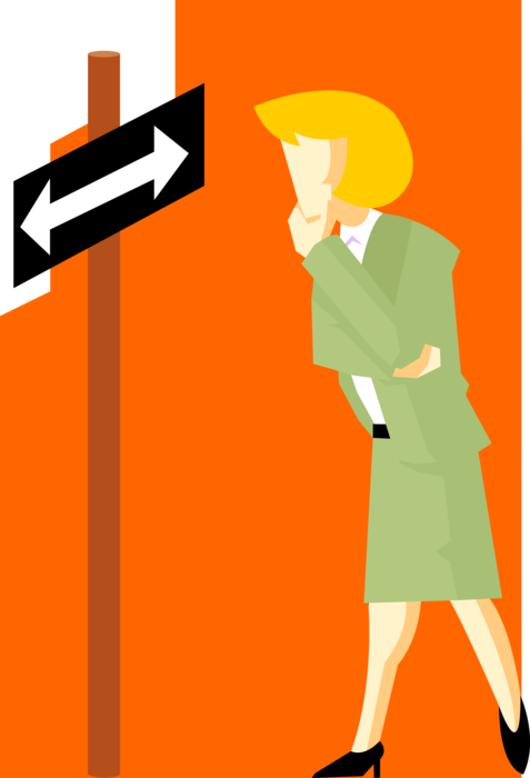 Vector Illustration of Businesswoman Choosing the Right Direction