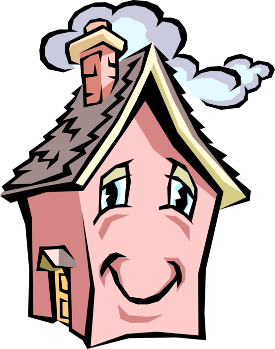 Vector Illustration of House with Anthropomorphic Cartoon Face