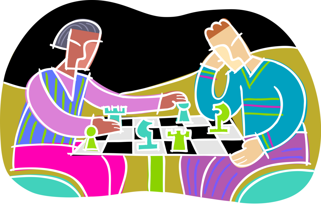 Vector Illustration of Friends Enjoy Playing Game of Chess