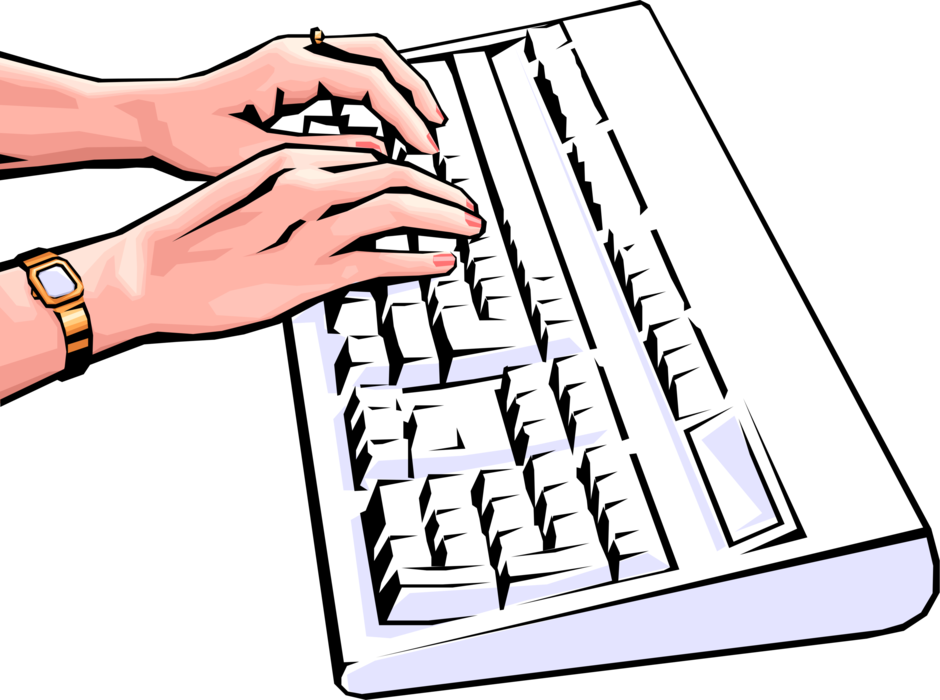 Vector Illustration of Female Hands Typing on Computer Keyboard