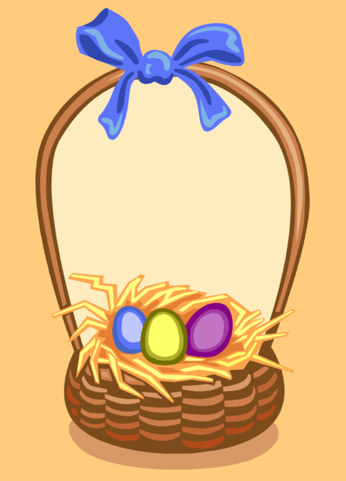 Vector Illustration of Easter Basket with Colored Eggs Frame Border Celebrates Resurrection of Jesus Christ