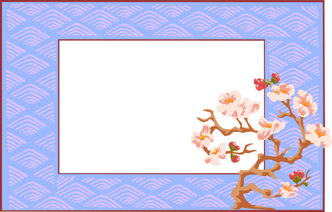 Vector Illustration of Cherry Blossom Flowers on Tree Branch Frame Border