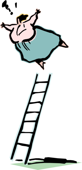 Vector Illustration of Businesswoman Jumps Off Ladder for Climbing and Reaching 