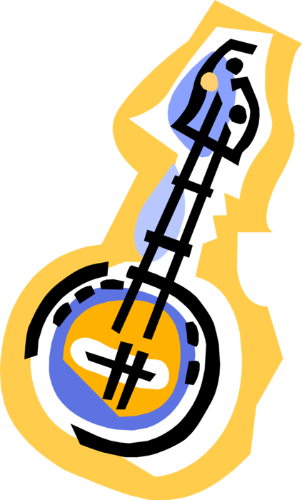 Vector Illustration of Banjo Stringed Musical Instrument Associated with Country, Folk, Irish Traditional and Bluegrass music