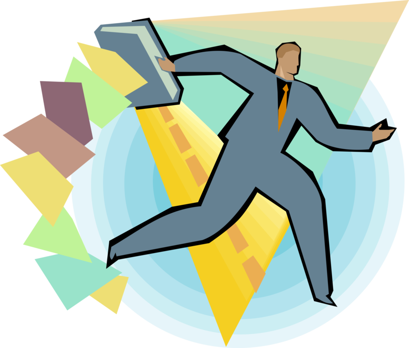 Vector Illustration of Businessman Running with Open Briefcase and Documents Falling Out